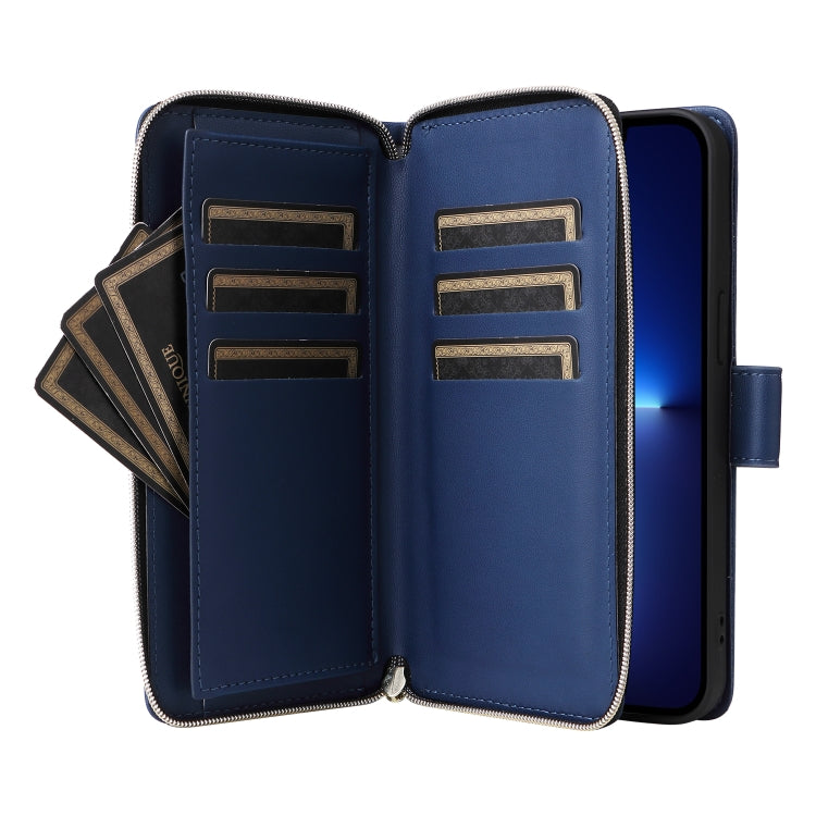 For iPhone 13 Pro Max Nine-card Slots Zipper Wallet Bag Leather Phone Case(Blue) - iPhone 13 Pro Max Cases by buy2fix | Online Shopping UK | buy2fix