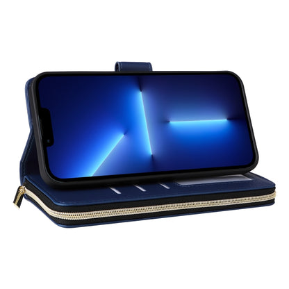 For iPhone 13 Pro Max Nine-card Slots Zipper Wallet Bag Leather Phone Case(Blue) - iPhone 13 Pro Max Cases by buy2fix | Online Shopping UK | buy2fix