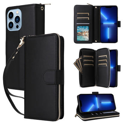 For iPhone 13 Pro Max Nine-card Slots Zipper Wallet Bag Leather Phone Case(Black) - iPhone 13 Pro Max Cases by buy2fix | Online Shopping UK | buy2fix