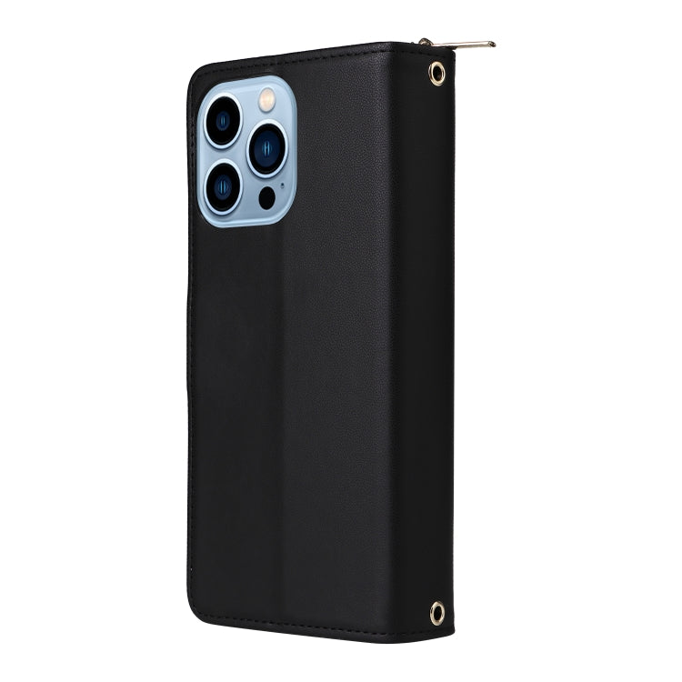 For iPhone 13 Pro Max Nine-card Slots Zipper Wallet Bag Leather Phone Case(Black) - iPhone 13 Pro Max Cases by buy2fix | Online Shopping UK | buy2fix