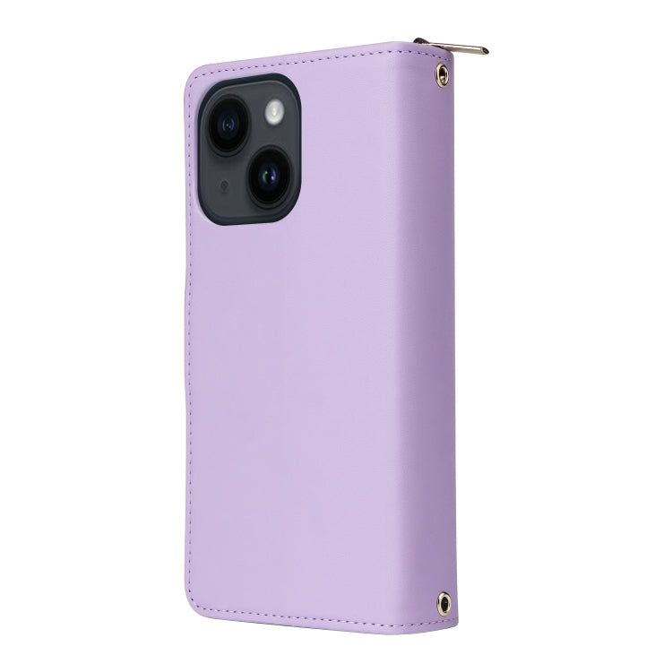 For iPhone 14 / 13 Nine-card Slots Zipper Wallet Bag Leather Phone Case(Light Purple) - iPhone 14 Cases by buy2fix | Online Shopping UK | buy2fix