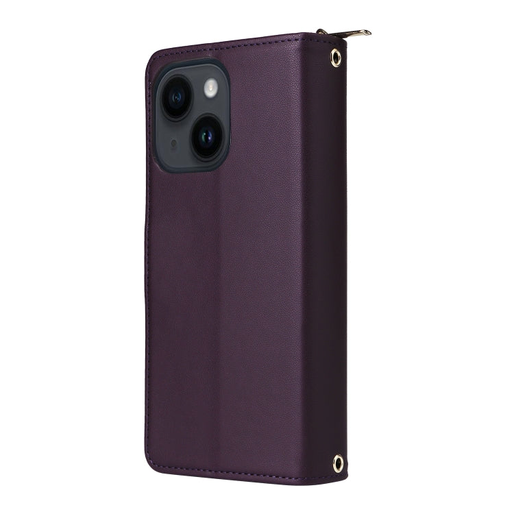 For iPhone 14 / 13 Nine-card Slots Zipper Wallet Bag Leather Phone Case(Dark Purple) - iPhone 14 Cases by buy2fix | Online Shopping UK | buy2fix