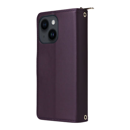 For iPhone 14 / 13 Nine-card Slots Zipper Wallet Bag Leather Phone Case(Dark Purple) - iPhone 14 Cases by buy2fix | Online Shopping UK | buy2fix