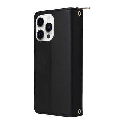 For iPhone 14 Pro Nine-card Slots Zipper Wallet Bag Leather Phone Case(Black) - iPhone 14 Pro Cases by buy2fix | Online Shopping UK | buy2fix
