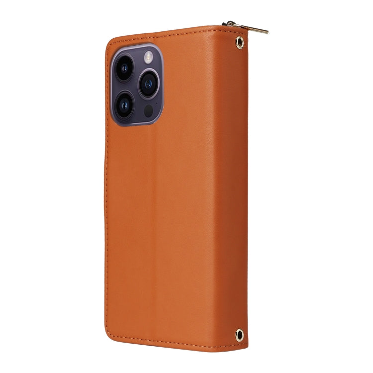 For iPhone 14 Pro Max Nine-card Slots Zipper Wallet Bag Leather Phone Case(Brown) - iPhone 14 Pro Max Cases by buy2fix | Online Shopping UK | buy2fix