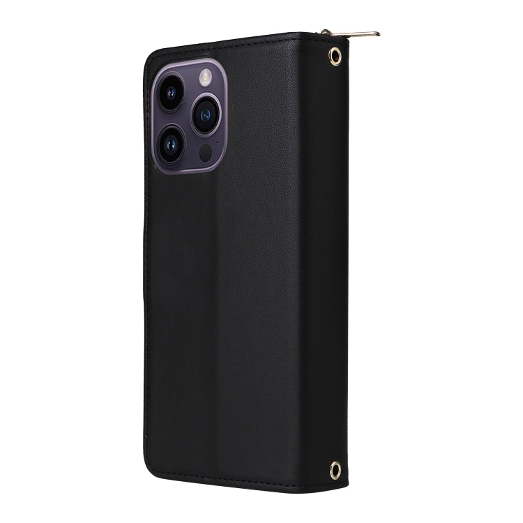 For iPhone 14 Pro Max Nine-card Slots Zipper Wallet Bag Leather Phone Case(Black) - iPhone 14 Pro Max Cases by buy2fix | Online Shopping UK | buy2fix