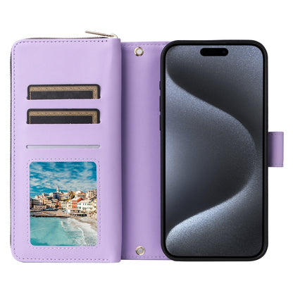 For iPhone 15 Pro Nine-card Slots Zipper Wallet Bag Leather Phone Case(Light Purple) - iPhone 15 Pro Cases by buy2fix | Online Shopping UK | buy2fix