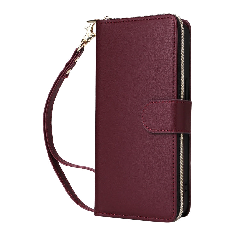 For iPhone 15 Pro Nine-card Slots Zipper Wallet Bag Leather Phone Case(Wine Red) - iPhone 15 Pro Cases by buy2fix | Online Shopping UK | buy2fix