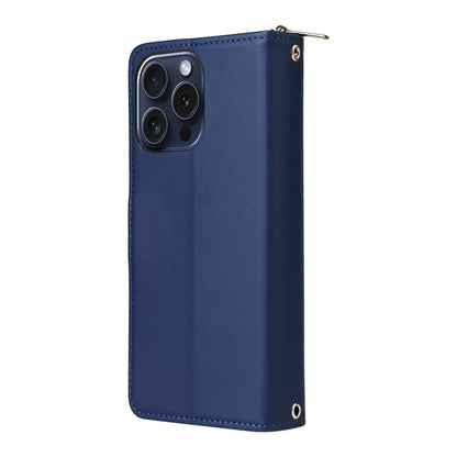 For iPhone 15 Pro Nine-card Slots Zipper Wallet Bag Leather Phone Case(Blue) - iPhone 15 Pro Cases by buy2fix | Online Shopping UK | buy2fix