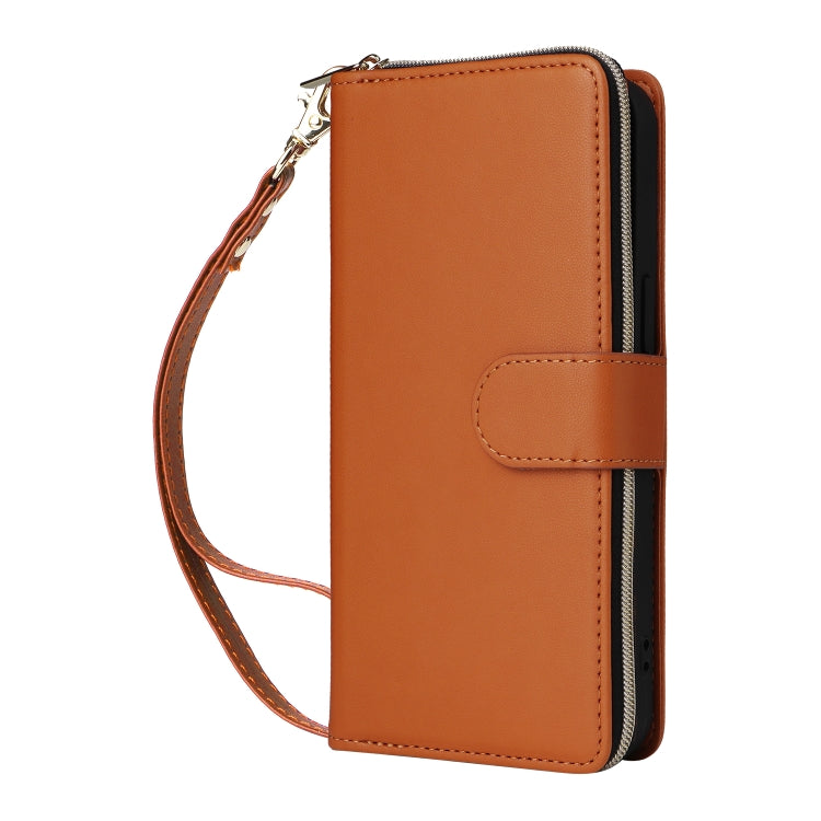 For iPhone 15 Pro Nine-card Slots Zipper Wallet Bag Leather Phone Case(Brown) - iPhone 15 Pro Cases by buy2fix | Online Shopping UK | buy2fix