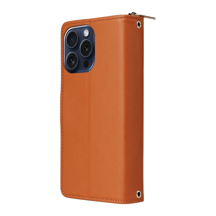 For iPhone 15 Pro Nine-card Slots Zipper Wallet Bag Leather Phone Case(Brown) - iPhone 15 Pro Cases by buy2fix | Online Shopping UK | buy2fix