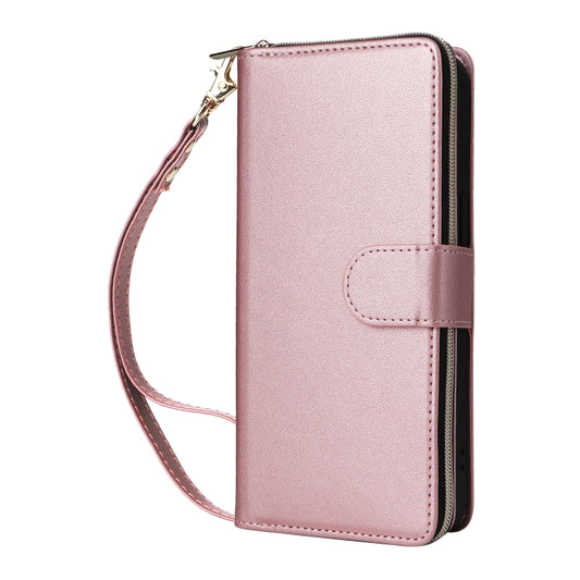 For iPhone 15 Pro Nine-card Slots Zipper Wallet Bag Leather Phone Case(Rose Gold) - iPhone 15 Pro Cases by buy2fix | Online Shopping UK | buy2fix