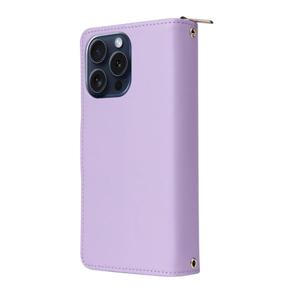 For iPhone 15 Pro Max Nine-card Slots Zipper Wallet Bag Leather Phone Case(Light Purple) - iPhone 15 Pro Max Cases by buy2fix | Online Shopping UK | buy2fix