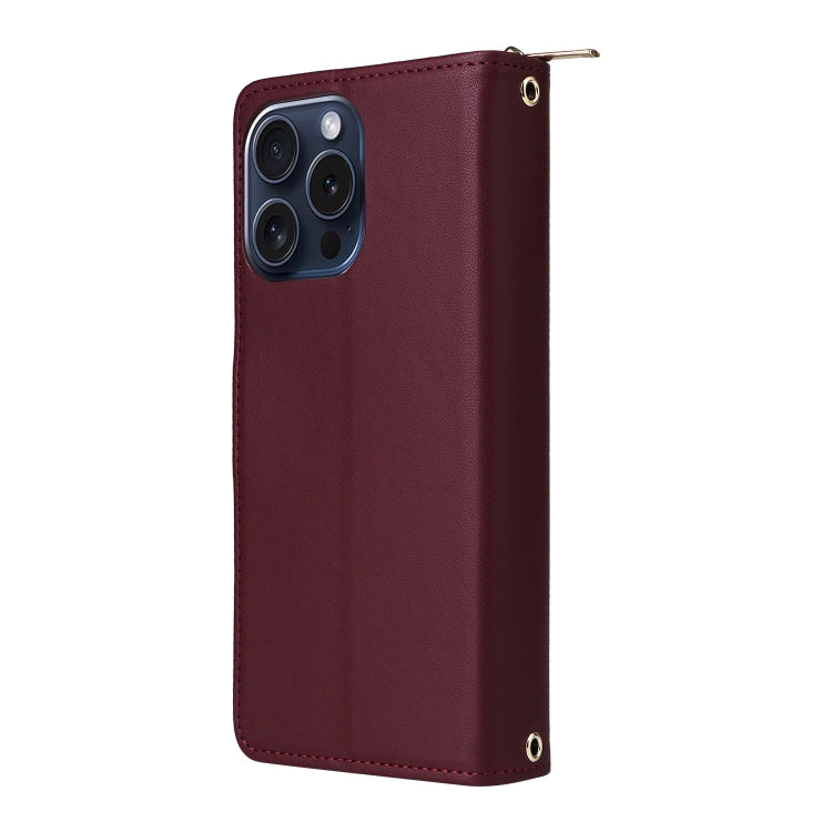 For iPhone 15 Pro Max Nine-card Slots Zipper Wallet Bag Leather Phone Case(Wine Red) - iPhone 15 Pro Max Cases by buy2fix | Online Shopping UK | buy2fix