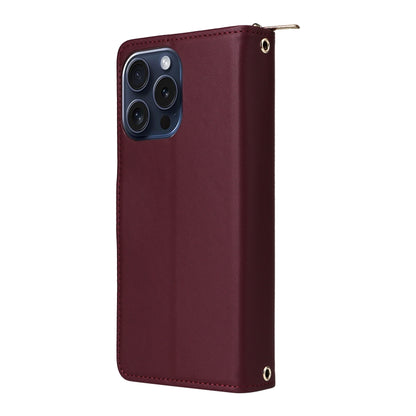 For iPhone 15 Pro Max Nine-card Slots Zipper Wallet Bag Leather Phone Case(Wine Red) - iPhone 15 Pro Max Cases by buy2fix | Online Shopping UK | buy2fix