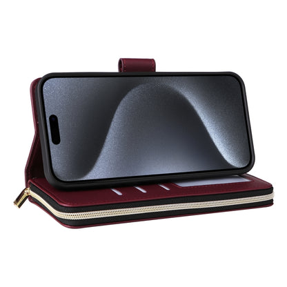For iPhone 15 Pro Max Nine-card Slots Zipper Wallet Bag Leather Phone Case(Wine Red) - iPhone 15 Pro Max Cases by buy2fix | Online Shopping UK | buy2fix