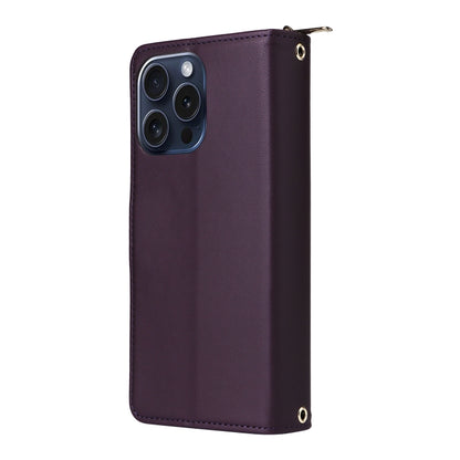 For iPhone 15 Pro Max Nine-card Slots Zipper Wallet Bag Leather Phone Case(Dark Purple) - iPhone 15 Pro Max Cases by buy2fix | Online Shopping UK | buy2fix