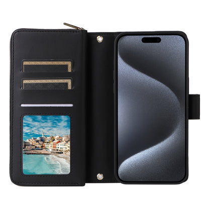 For iPhone 15 Pro Max Nine-card Slots Zipper Wallet Bag Leather Phone Case(Black) - iPhone 15 Pro Max Cases by buy2fix | Online Shopping UK | buy2fix