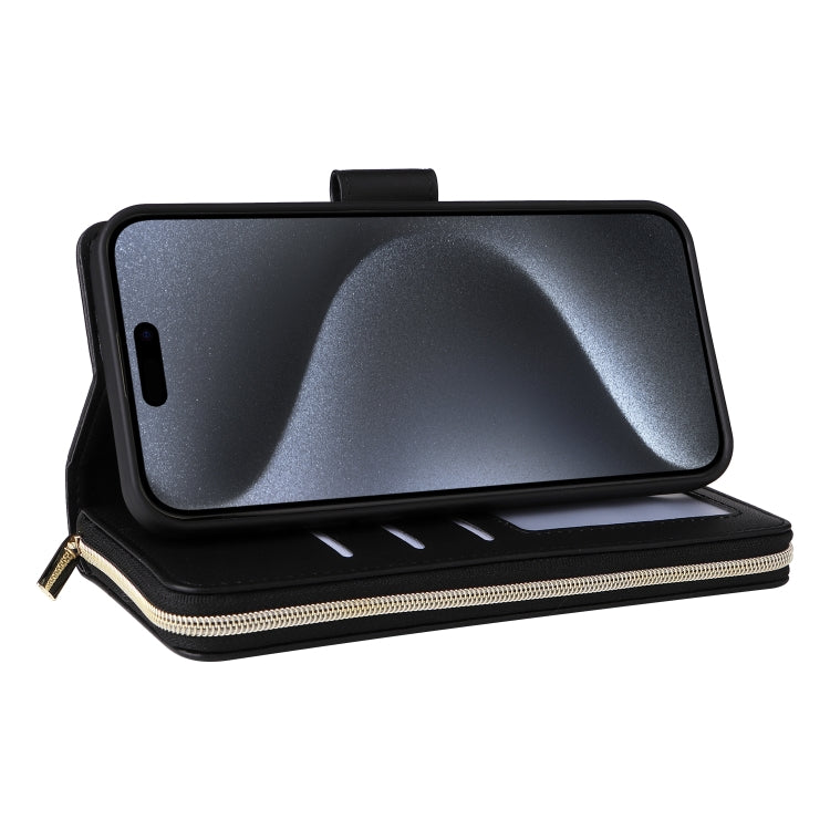 For iPhone 15 Pro Max Nine-card Slots Zipper Wallet Bag Leather Phone Case(Black) - iPhone 15 Pro Max Cases by buy2fix | Online Shopping UK | buy2fix