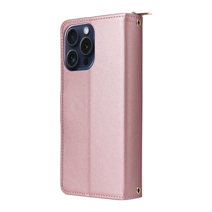 For iPhone 15 Pro Max Nine-card Slots Zipper Wallet Bag Leather Phone Case(Rose Gold) - iPhone 15 Pro Max Cases by buy2fix | Online Shopping UK | buy2fix