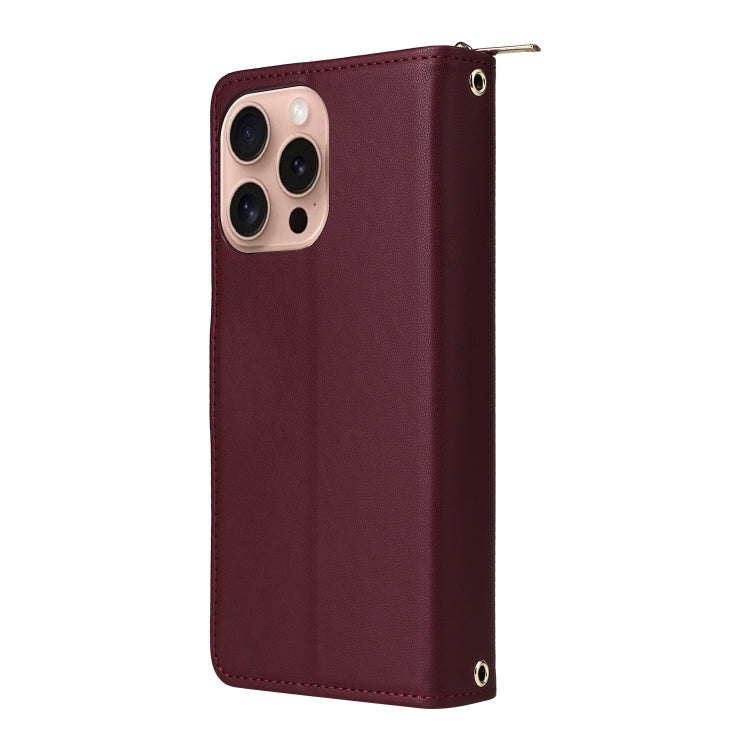 For iPhone 16 Pro Nine-card Slots Zipper Wallet Bag Leather Phone Case(Wine Red) - iPhone 16 Pro Cases by buy2fix | Online Shopping UK | buy2fix