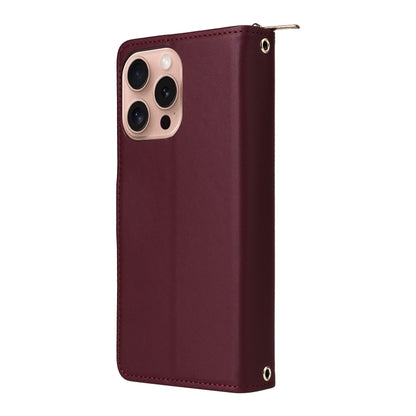 For iPhone 16 Pro Nine-card Slots Zipper Wallet Bag Leather Phone Case(Wine Red) - iPhone 16 Pro Cases by buy2fix | Online Shopping UK | buy2fix
