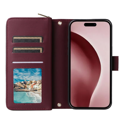 For iPhone 16 Pro Nine-card Slots Zipper Wallet Bag Leather Phone Case(Wine Red) - iPhone 16 Pro Cases by buy2fix | Online Shopping UK | buy2fix