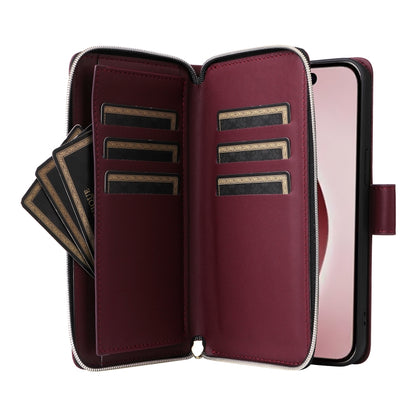 For iPhone 16 Pro Nine-card Slots Zipper Wallet Bag Leather Phone Case(Wine Red) - iPhone 16 Pro Cases by buy2fix | Online Shopping UK | buy2fix