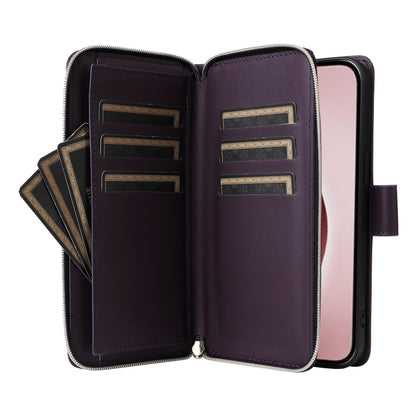 For iPhone 16 Pro Nine-card Slots Zipper Wallet Bag Leather Phone Case(Dark Purple) - iPhone 16 Pro Cases by buy2fix | Online Shopping UK | buy2fix