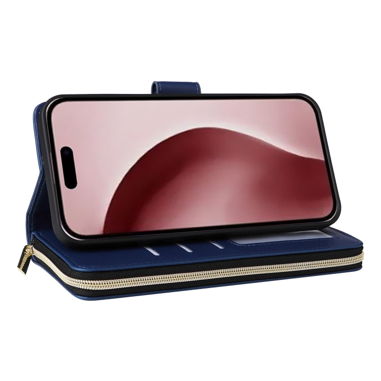 For iPhone 16 Pro Nine-card Slots Zipper Wallet Bag Leather Phone Case(Blue) - iPhone 16 Pro Cases by buy2fix | Online Shopping UK | buy2fix