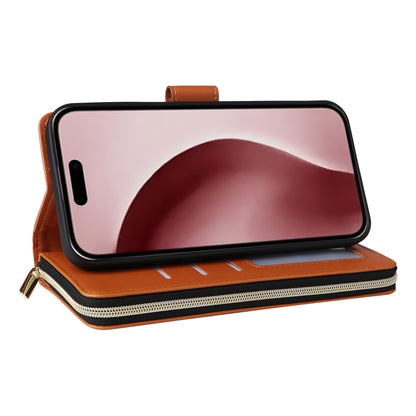 For iPhone 16 Pro Nine-card Slots Zipper Wallet Bag Leather Phone Case(Brown) - iPhone 16 Pro Cases by buy2fix | Online Shopping UK | buy2fix
