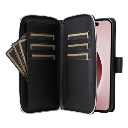 For iPhone 16 Pro Nine-card Slots Zipper Wallet Bag Leather Phone Case(Black) - iPhone 16 Pro Cases by buy2fix | Online Shopping UK | buy2fix
