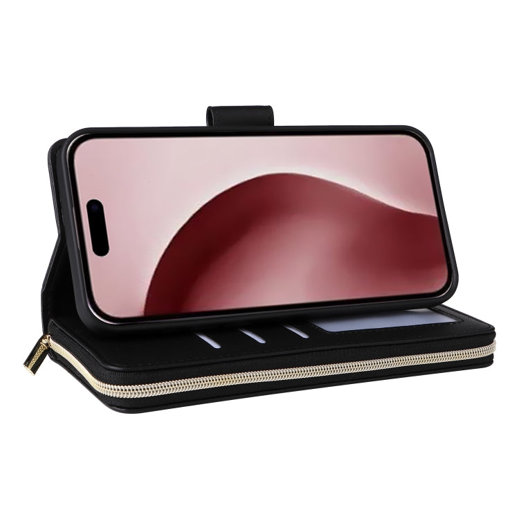 For iPhone 16 Pro Nine-card Slots Zipper Wallet Bag Leather Phone Case(Black) - iPhone 16 Pro Cases by buy2fix | Online Shopping UK | buy2fix