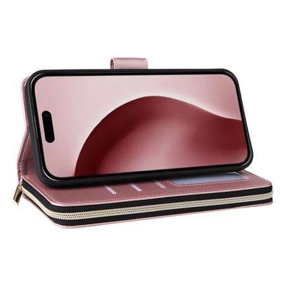 For iPhone 16 Pro Nine-card Slots Zipper Wallet Bag Leather Phone Case(Rose Gold) - iPhone 16 Pro Cases by buy2fix | Online Shopping UK | buy2fix