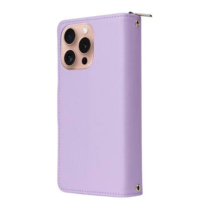 For iPhone 16 Pro Max Nine-card Slots Zipper Wallet Bag Leather Phone Case(Light Purple) - iPhone 16 Pro Max Cases by buy2fix | Online Shopping UK | buy2fix