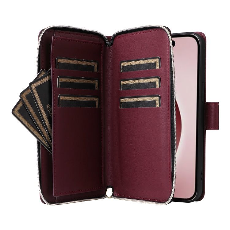 For iPhone 16 Pro Max Nine-card Slots Zipper Wallet Bag Leather Phone Case(Wine Red) - iPhone 16 Pro Max Cases by buy2fix | Online Shopping UK | buy2fix
