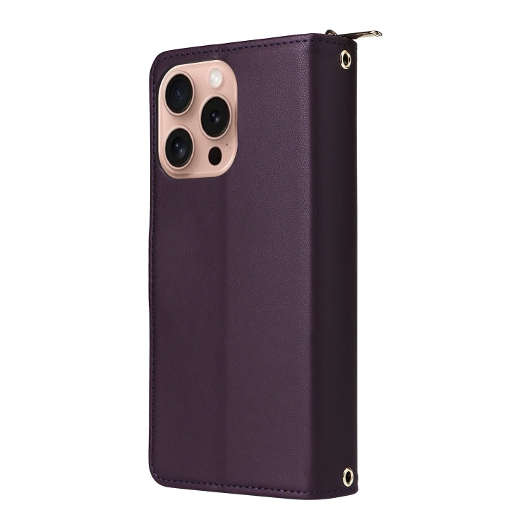 For iPhone 16 Pro Max Nine-card Slots Zipper Wallet Bag Leather Phone Case(Dark Purple) - iPhone 16 Pro Max Cases by buy2fix | Online Shopping UK | buy2fix