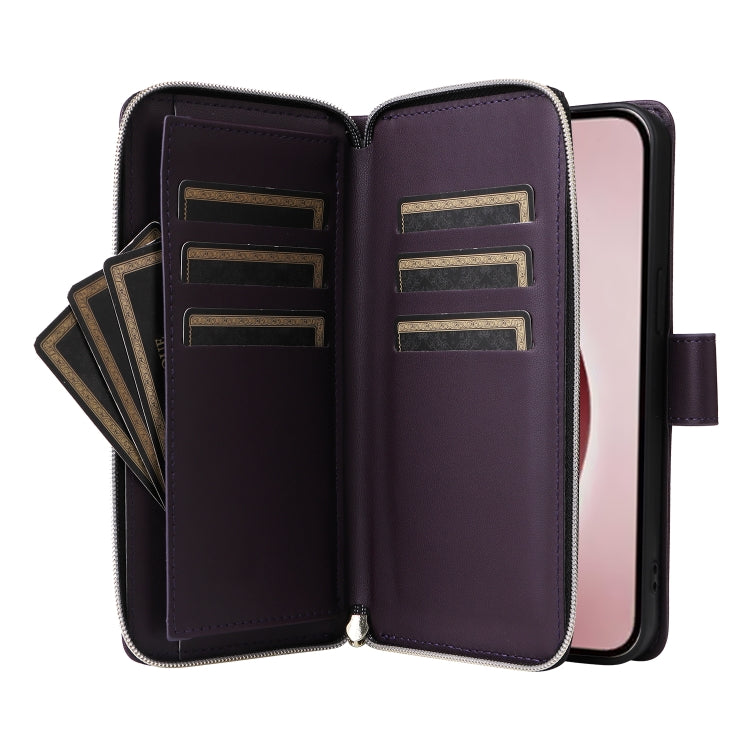 For iPhone 16 Pro Max Nine-card Slots Zipper Wallet Bag Leather Phone Case(Dark Purple) - iPhone 16 Pro Max Cases by buy2fix | Online Shopping UK | buy2fix