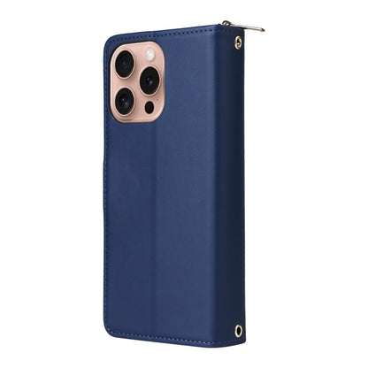 For iPhone 16 Pro Max Nine-card Slots Zipper Wallet Bag Leather Phone Case(Blue) - iPhone 16 Pro Max Cases by buy2fix | Online Shopping UK | buy2fix