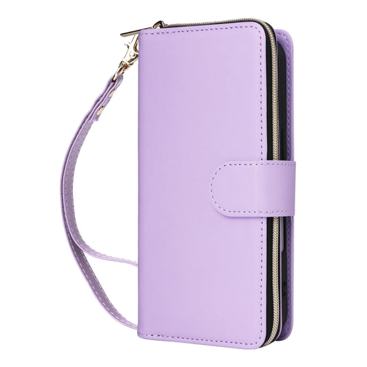 For iPhone 16 Nine-card Slots Zipper Wallet Bag Leather Phone Case(Light Purple) - iPhone 16 Cases by buy2fix | Online Shopping UK | buy2fix