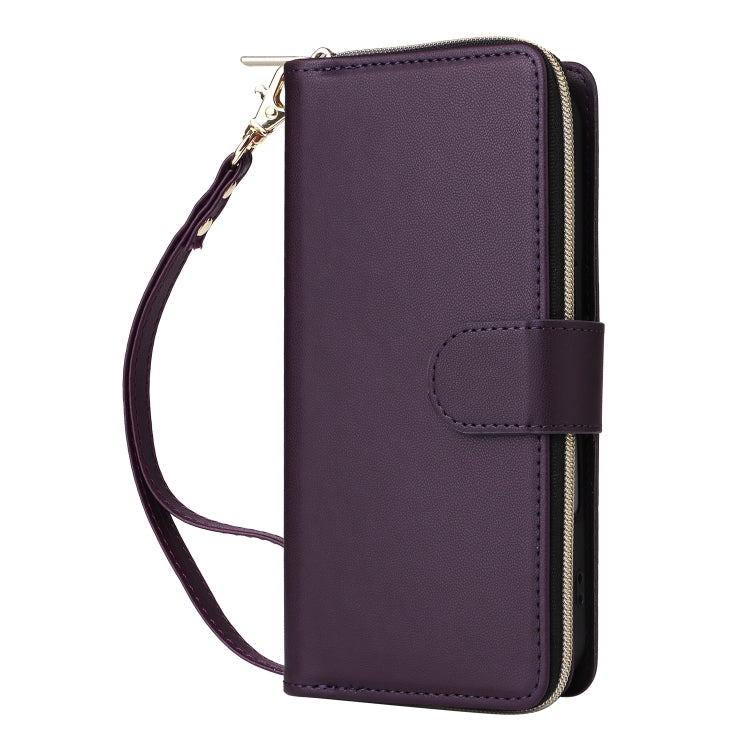 For iPhone 16 Nine-card Slots Zipper Wallet Bag Leather Phone Case(Dark Purple) - iPhone 16 Cases by buy2fix | Online Shopping UK | buy2fix