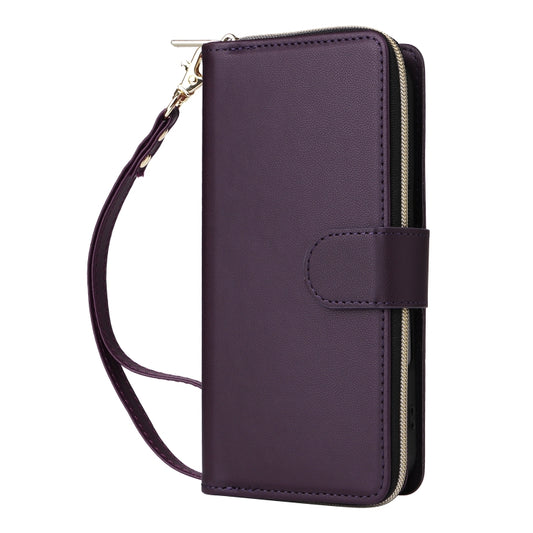 For iPhone 16 Nine-card Slots Zipper Wallet Bag Leather Phone Case(Dark Purple) - iPhone 16 Cases by buy2fix | Online Shopping UK | buy2fix