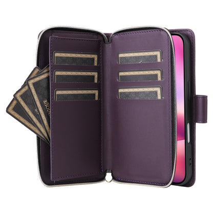 For iPhone 16 Nine-card Slots Zipper Wallet Bag Leather Phone Case(Dark Purple) - iPhone 16 Cases by buy2fix | Online Shopping UK | buy2fix