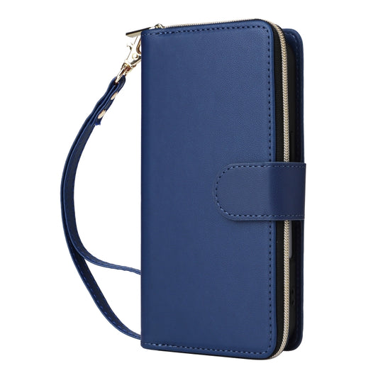 For iPhone 16 Nine-card Slots Zipper Wallet Bag Leather Phone Case(Blue) - iPhone 16 Cases by buy2fix | Online Shopping UK | buy2fix