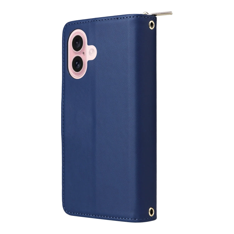 For iPhone 16 Nine-card Slots Zipper Wallet Bag Leather Phone Case(Blue) - iPhone 16 Cases by buy2fix | Online Shopping UK | buy2fix