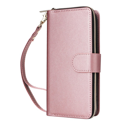 For iPhone 16 Nine-card Slots Zipper Wallet Bag Leather Phone Case(Rose Gold) - iPhone 16 Cases by buy2fix | Online Shopping UK | buy2fix