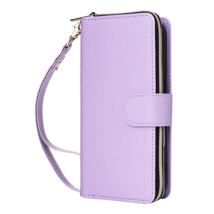 For iPhone 16 Plus Nine-card Slots Zipper Wallet Bag Leather Phone Case(Light Purple) - iPhone 16 Plus Cases by buy2fix | Online Shopping UK | buy2fix