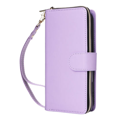 For iPhone 16 Plus Nine-card Slots Zipper Wallet Bag Leather Phone Case(Light Purple) - iPhone 16 Plus Cases by buy2fix | Online Shopping UK | buy2fix