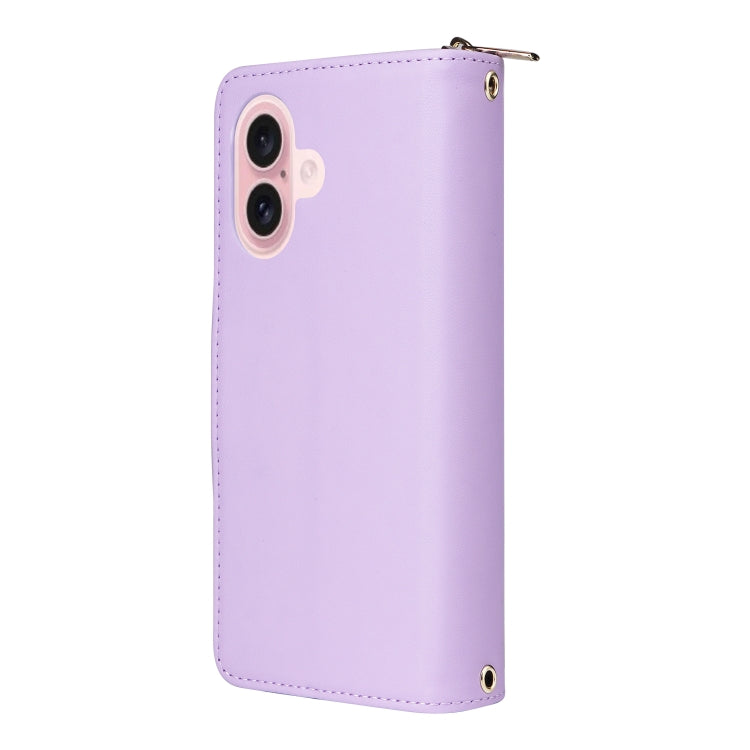 For iPhone 16 Plus Nine-card Slots Zipper Wallet Bag Leather Phone Case(Light Purple) - iPhone 16 Plus Cases by buy2fix | Online Shopping UK | buy2fix