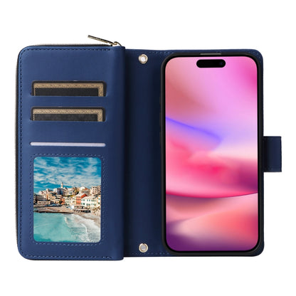 For iPhone 16 Plus Nine-card Slots Zipper Wallet Bag Leather Phone Case(Blue) - iPhone 16 Plus Cases by buy2fix | Online Shopping UK | buy2fix